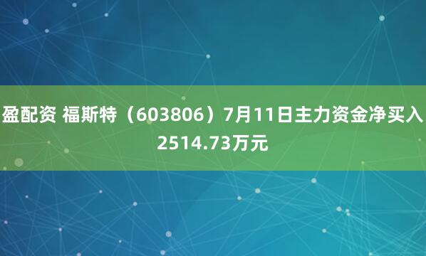 盈配资 福斯特（603806）7月11日主力资金净买入2514.73万元