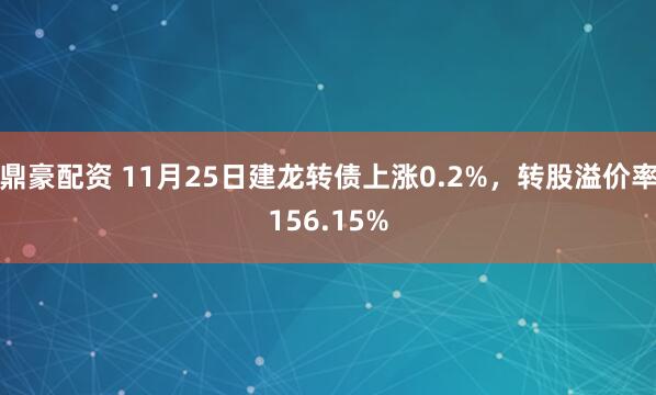鼎豪配资 11月25日建龙转债上涨0.2%，转股溢价率156.15%